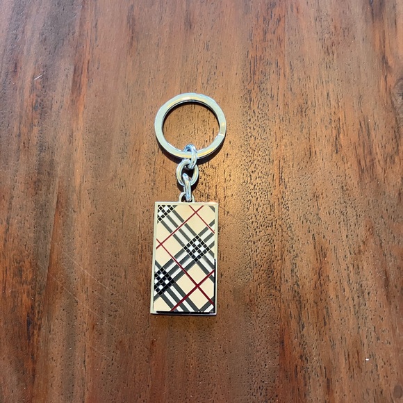 Burberry Other - Burberry Beige Plaid Metal Keychain with Silver Hardware